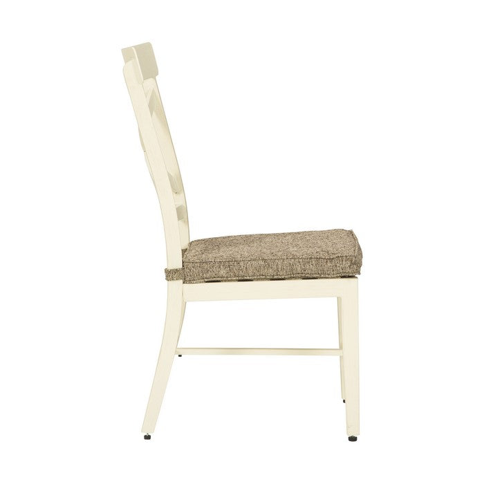 Padded Aluminum Frame Chair with X Backrest, Set of 2, White and Brown