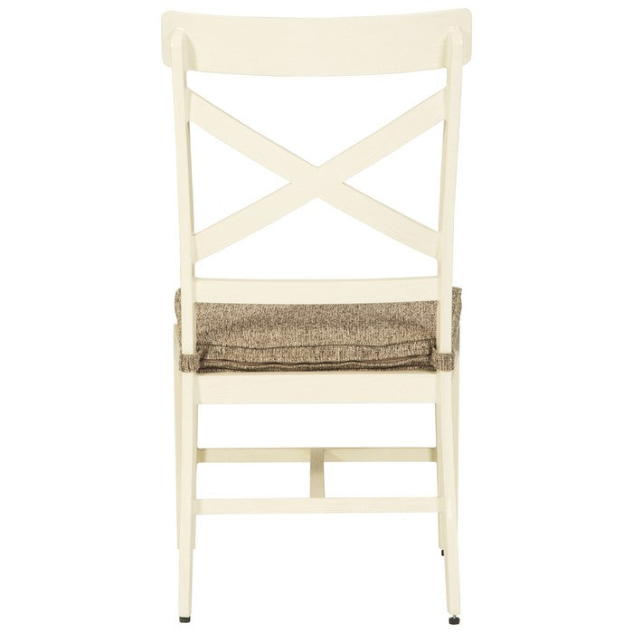 Padded Aluminum Frame Chair with X Backrest, Set of 2, White and Brown