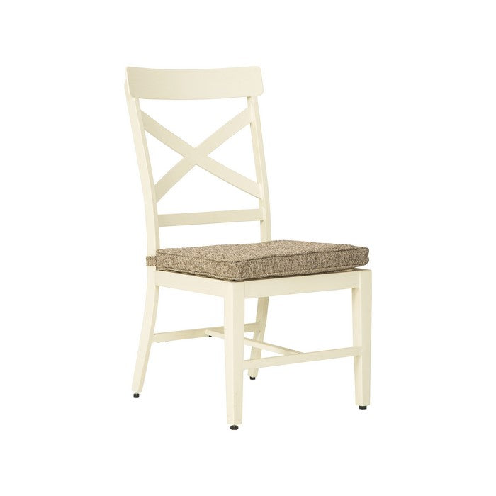 Padded Aluminum Frame Chair with X Backrest, Set of 2, White and Brown
