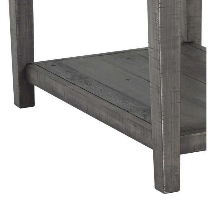 Farmhouse Style Wooden End Table with 1 Drawer and Open Bottom Shelf, Gray