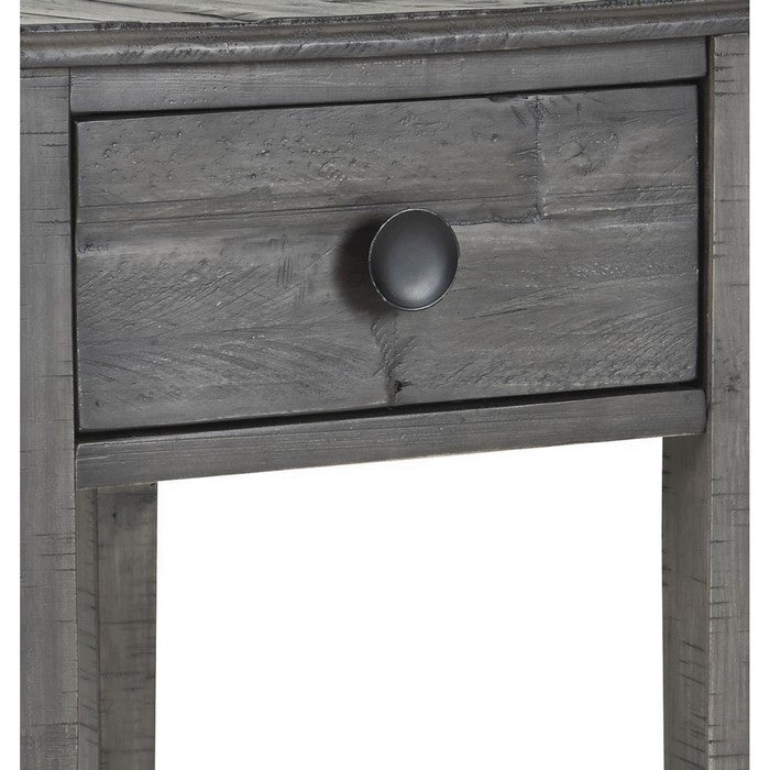 Farmhouse Style Wooden End Table with 1 Drawer and Open Bottom Shelf, Gray