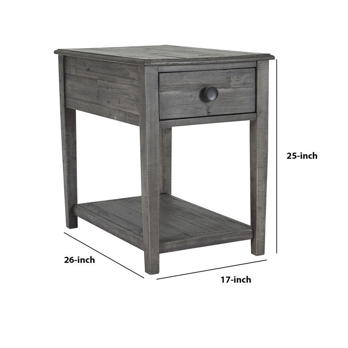 Farmhouse Style Wooden End Table with 1 Drawer and Open Bottom Shelf, Gray