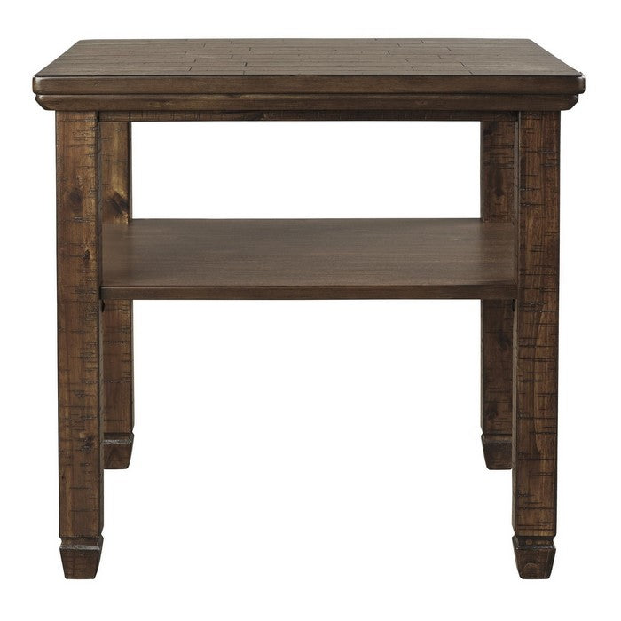 Plank Style End Table with Open Bottom Shelf and Tapered Feet, Brown