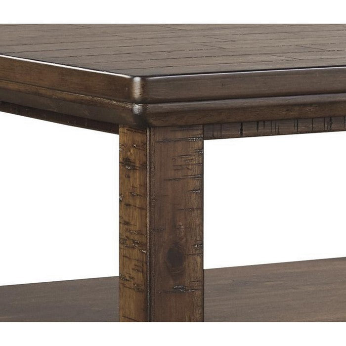 Plank Style End Table with Open Bottom Shelf and Tapered Feet, Brown