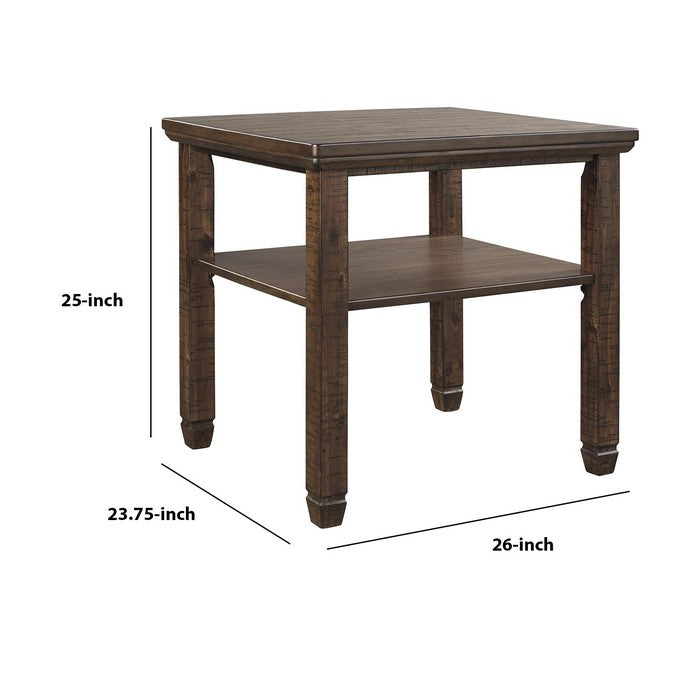 Plank Style End Table with Open Bottom Shelf and Tapered Feet, Brown