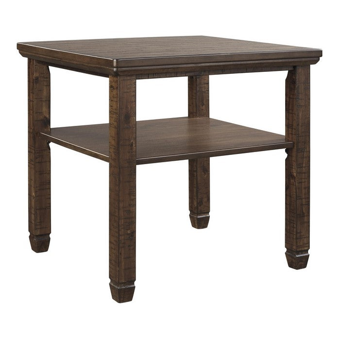 Plank Style End Table with Open Bottom Shelf and Tapered Feet, Brown