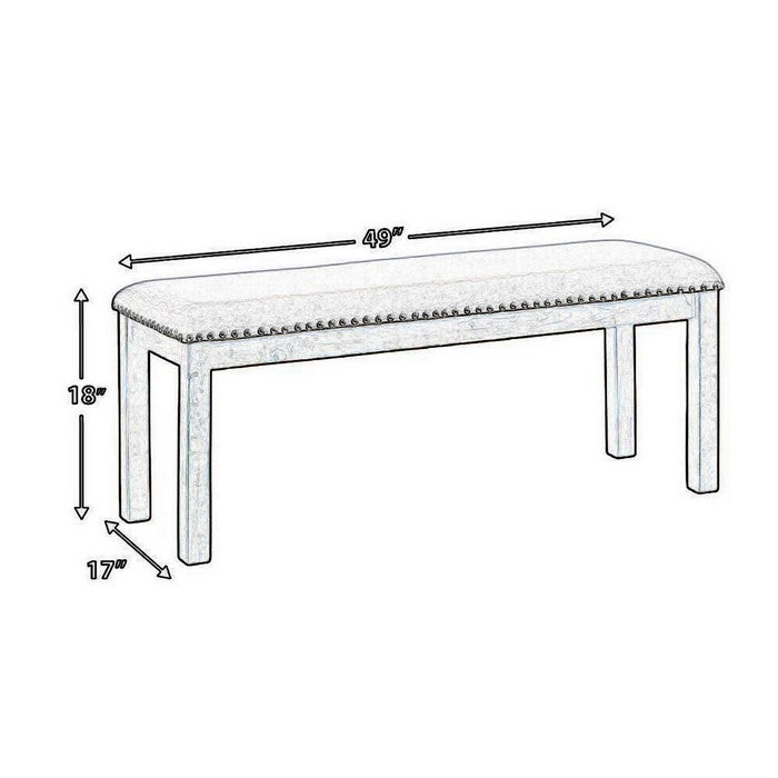 Nailhead Trim Wooden Dining Bench with Fabric Upholstery, Brown and Gray