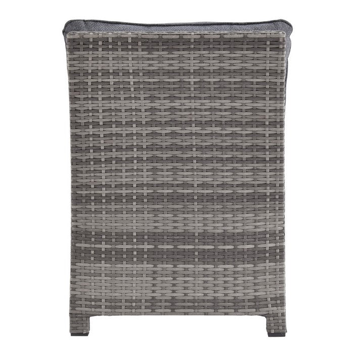 Handwoven Wicker Frame Fabric Upholstered Armless Chair, Gray