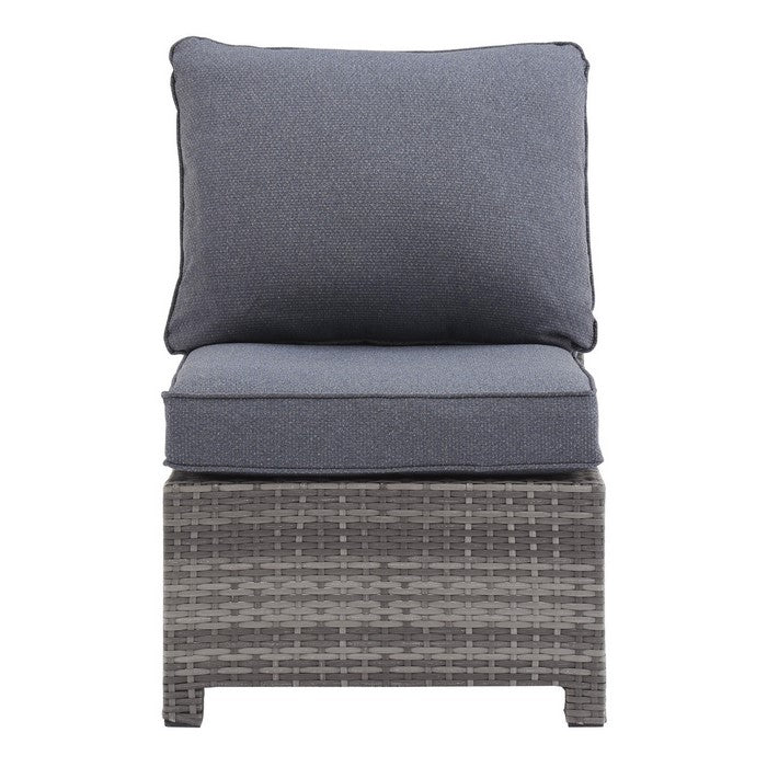 Handwoven Wicker Frame Fabric Upholstered Armless Chair, Gray
