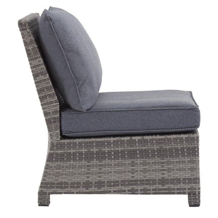 Handwoven Wicker Frame Fabric Upholstered Armless Chair, Gray