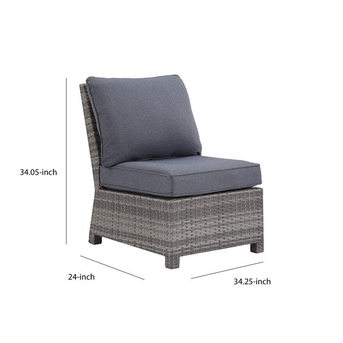 Handwoven Wicker Frame Fabric Upholstered Armless Chair, Gray