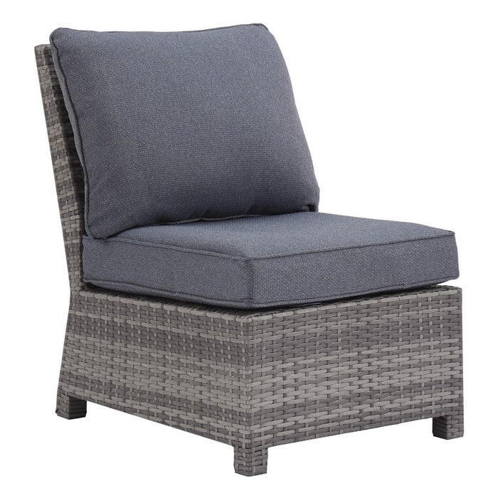 Handwoven Wicker Frame Fabric Upholstered Armless Chair, Gray