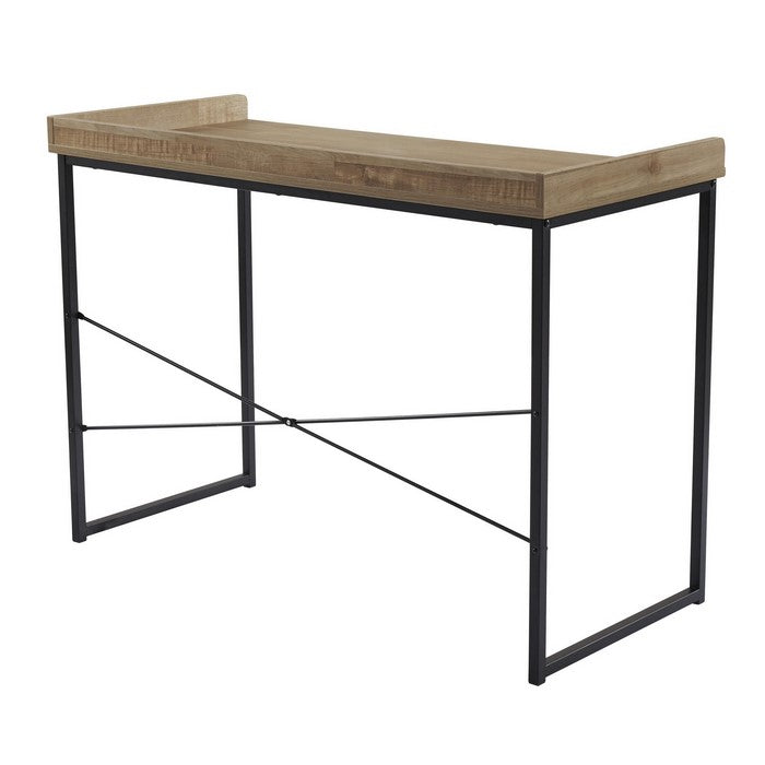 Contemporary Wooden Rectangular Office Desk with Metal Support Stand, Brown