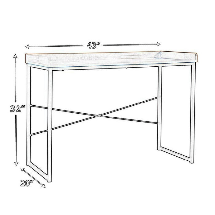Contemporary Wooden Rectangular Office Desk with Metal Support Stand, Brown