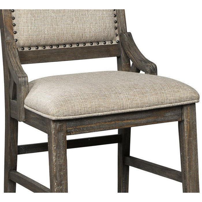 Transitional Wooden Barstool with Nailhead Trim, Set of 2, Brown