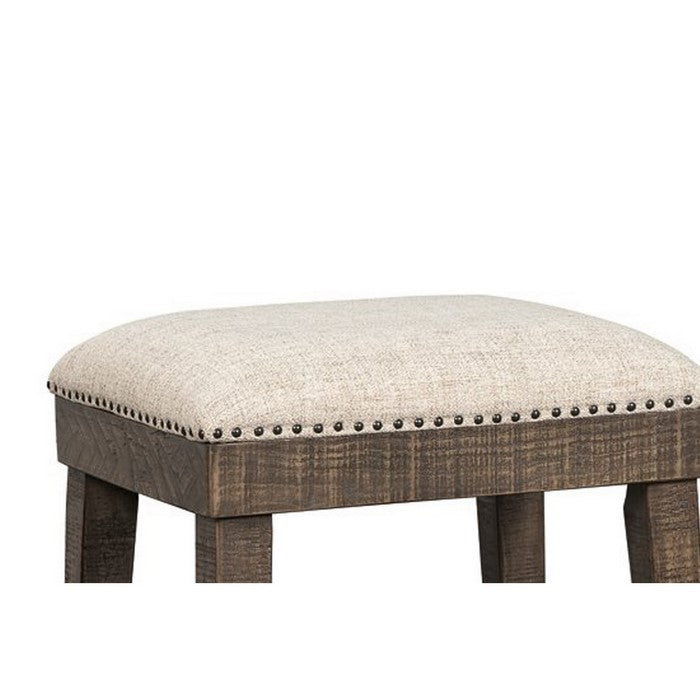 Transitional Armless Wooden Stool with Nailhead Trim, Set of 2, Brown