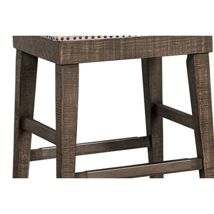 Transitional Armless Wooden Stool with Nailhead Trim, Set of 2, Brown