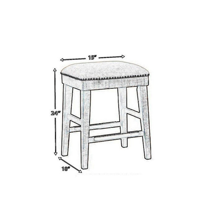 Transitional Armless Wooden Stool with Nailhead Trim, Set of 2, Brown