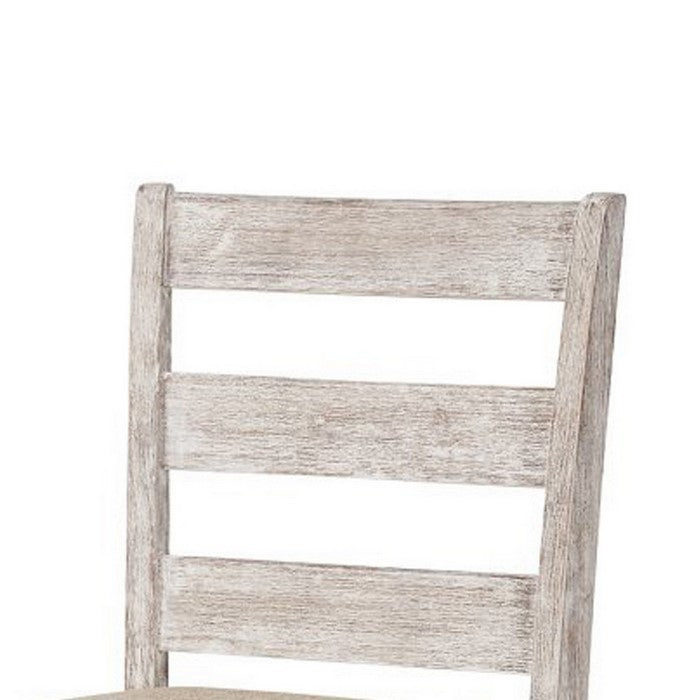 Armless Wooden Barstool Set with Textured Finish, Brown and White
