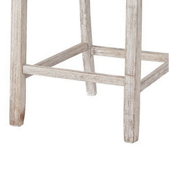 Armless Wooden Barstool Set with Textured Finish, Brown and White