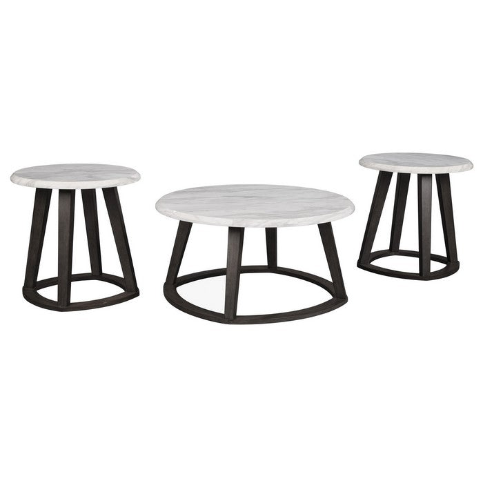 Faux Marble Table Set with 1 Coffee Table and 2 End Tables, White and Black