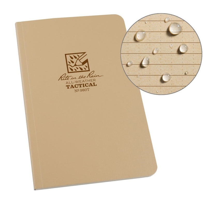 Rite in the Rain All Weather Tan Tactical Field Notebook, 4 5/8" x 7" Soft Cover Weatherproof Notepad, Universal Page Pattern, Reference Pages (No. 980T)