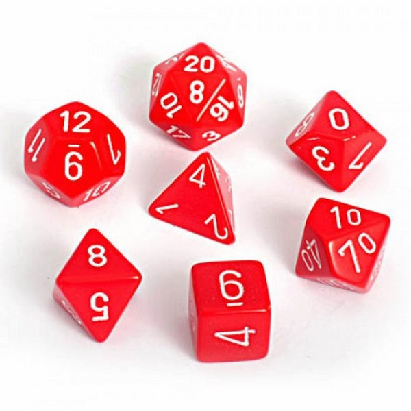 Chessex Dice Polyhedral 7-Die Opaque Dice Set - Red with White