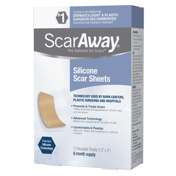 ScarAway Professional Grade Silicone Scar Treatment Sheets, 12 Count (Packaging May Vary)