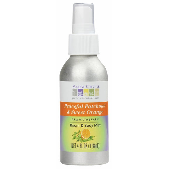 Aura Cacia Room and Body Mist, Peaceful Patchouli and Sweet Orange, 4 Fluid Ounce