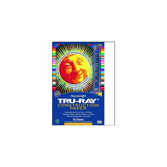 Tru-Ray(R) 50% Recycled Construction Paper, 9in. x 12in, White, Pack Of 50