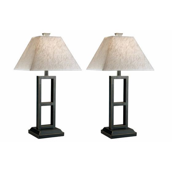 Ashley Furniture Signature Design - Deidra Metal Table Lamp - Chic Linen Shades - Set of 2 - Black Finish