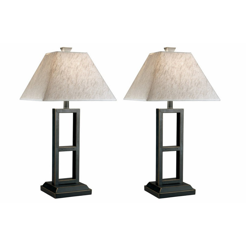 Ashley Furniture Signature Design - Deidra Metal Table Lamp - Chic Linen Shades - Set of 2 - Black Finish