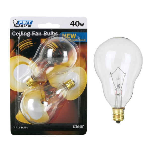 Feit Ceiling Fan Bulb 40W 120V Clear Candelabra E12 Base BP40A15C/CL/CF (2 PACK)