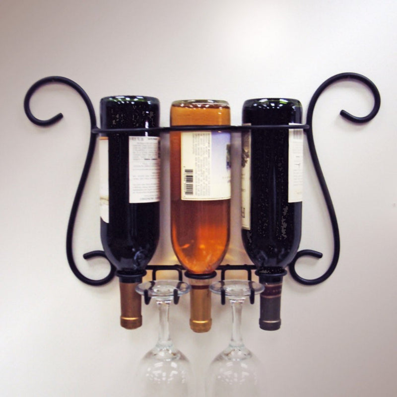 J&J Wire 3-Bottle Wall Wine/Glass Holder