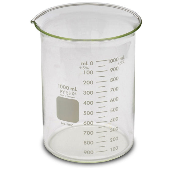 Pyrex Glass Griffin Beaker, Low Form, Measuring, 1,000 mL