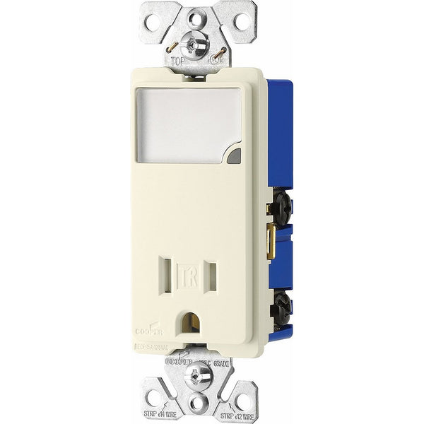 Eaton TR7735LA 3-Wire Receptacle Combo Nightlight with Tamper Resistant 2-Pole, Light Almond