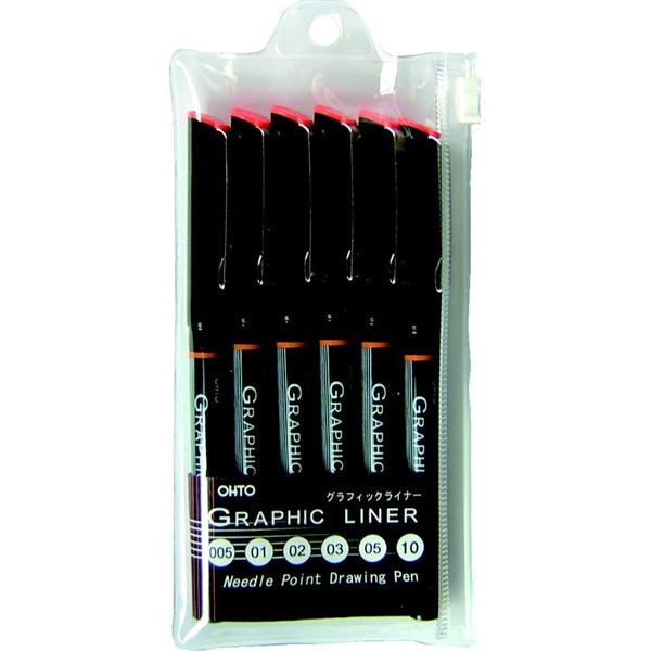 Ohto Graphic Liner Needle Point Drawing Pen - Pigment Ink - Pack of 6