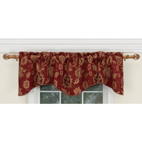 Renaissance Home Fashion Melbourne Chenille Scalloped Valance with Cording, Burgundy 52-Inch by 17-Inch