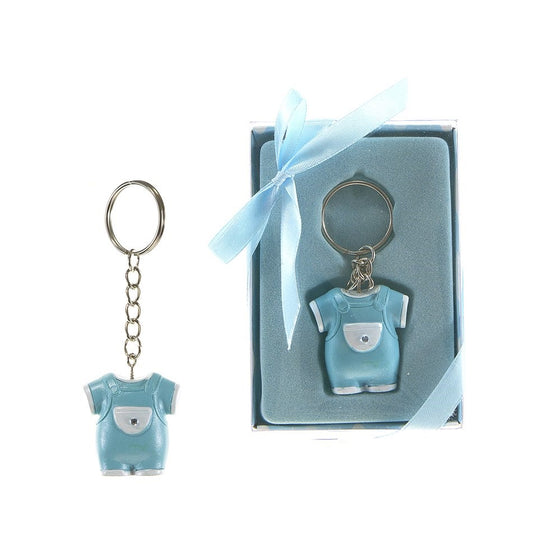 Lunaura Baby Keepsake - Set of 12 "Boy" Baby Clothes with Crystal Key Chain Favors - Blue