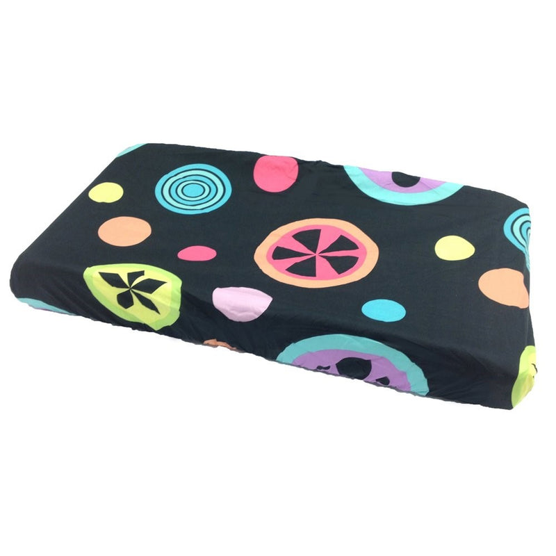 One Grace Place Magical Michayla Changing Pad Cover, Main: Black. Additional: Pink and Turquoise