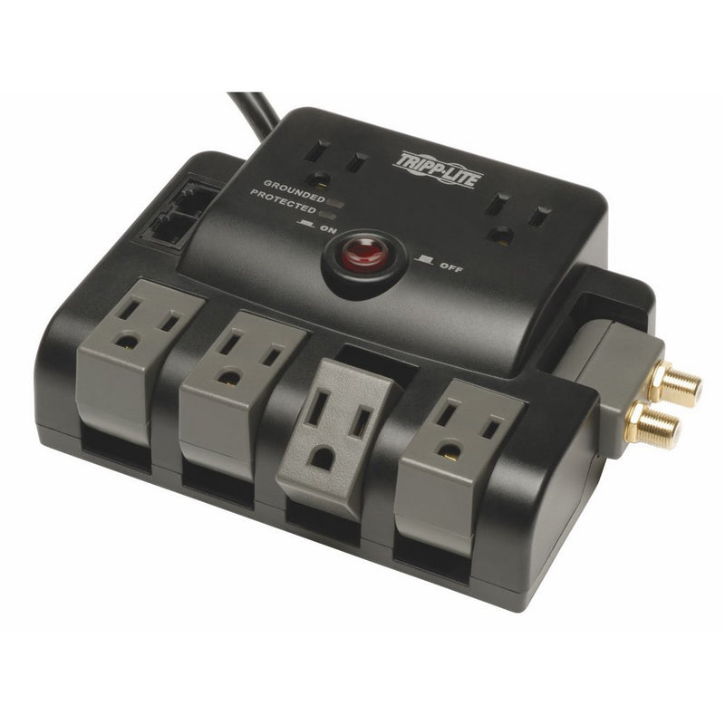 Tripp Lite 6 Outlet (4 Rotatable, 2 Fixed) Surge Protector 6 ft Cord 1440 Joules Tel/Coax & INSURANCE (TLP606RNET)