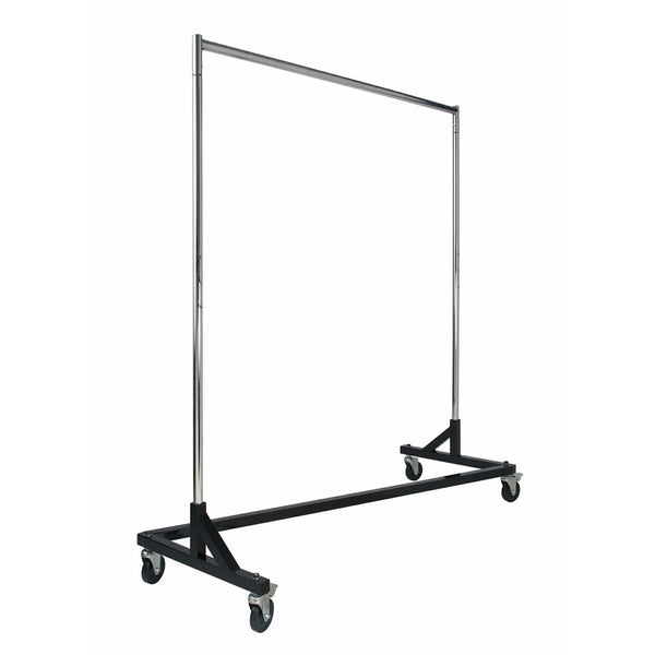 Chrome Single Rail Classic Rolling Clothing Rack on Black 'Z' Base (standard)