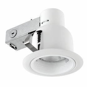 4" Damp Rated Dimmable Downlight Indoor/Outdoor Ridged Baffle Rust Proof Recessed Lighting Kit, Easy Install Push-N-Click Clips, (1-Pack), White Round Trim, Globe Electric 90670