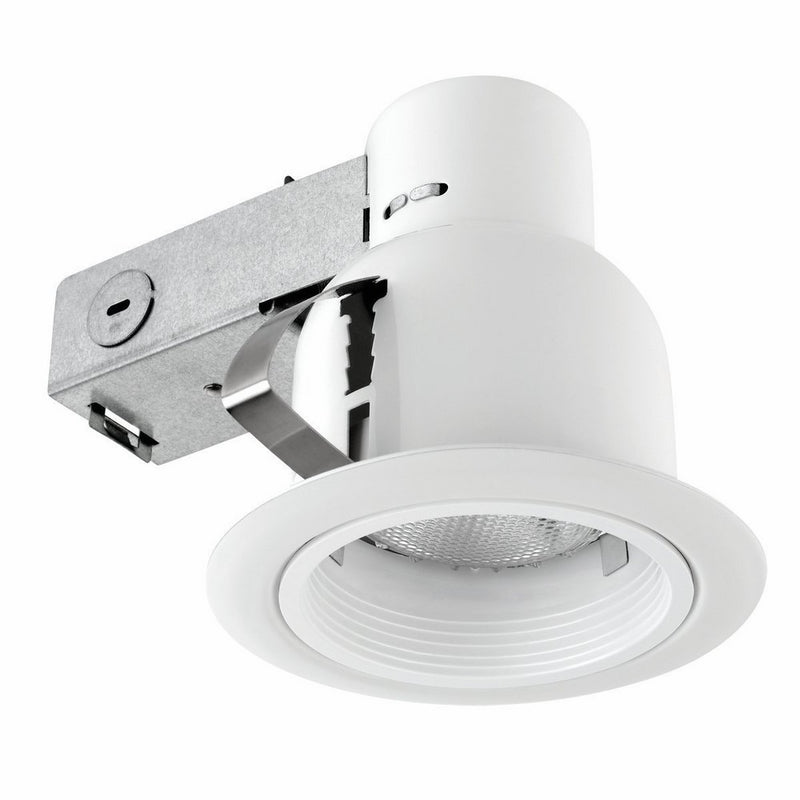 4" Damp Rated Dimmable Downlight Indoor/Outdoor Ridged Baffle Rust Proof Recessed Lighting Kit, Easy Install Push-N-Click Clips, (1-Pack), White Round Trim, Globe Electric 90670