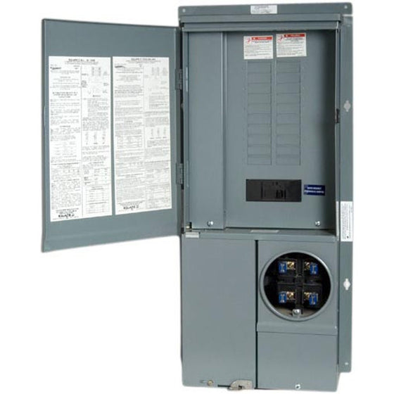 Square D by Schneider Electric SC2040M200PF Homeline 200-Amp 20-Space 40-Circuit Solar-Ready Combination Meter Socket and Main Breaker Load Center for Plug-on Neutral breakers