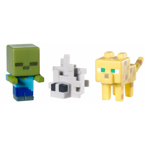 Mattel Minecraft Collectible Figures Ocelot, Zombie and Silverfish 3-Pack, Series 2