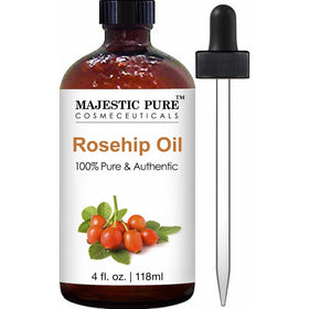 Majestic Pure Rosehip Oil for Face, Nails, Hair and Skin, 100% Pure & Natural, Cold Pressed Premium Rose Hip Seed Oil, 4 oz