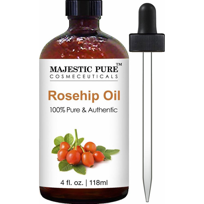 Majestic Pure Rosehip Oil for Face, Nails, Hair and Skin, 100% Pure & Natural, Cold Pressed Premium Rose Hip Seed Oil, 4 oz