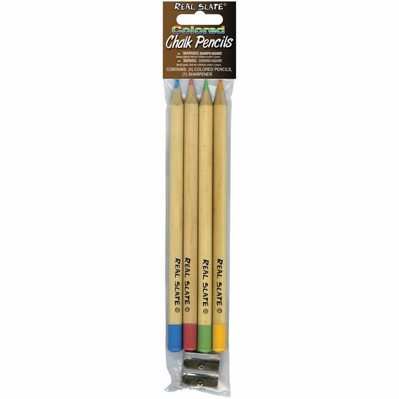 Pepperell SLTCLK02 Real Slate Colored 4 Chalk Pencils with Sharpener, Multicolor