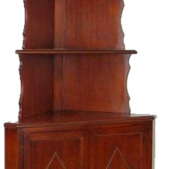 Wooden Corner Bookcase with 3 Shelves and 1 Cabinet, Brown